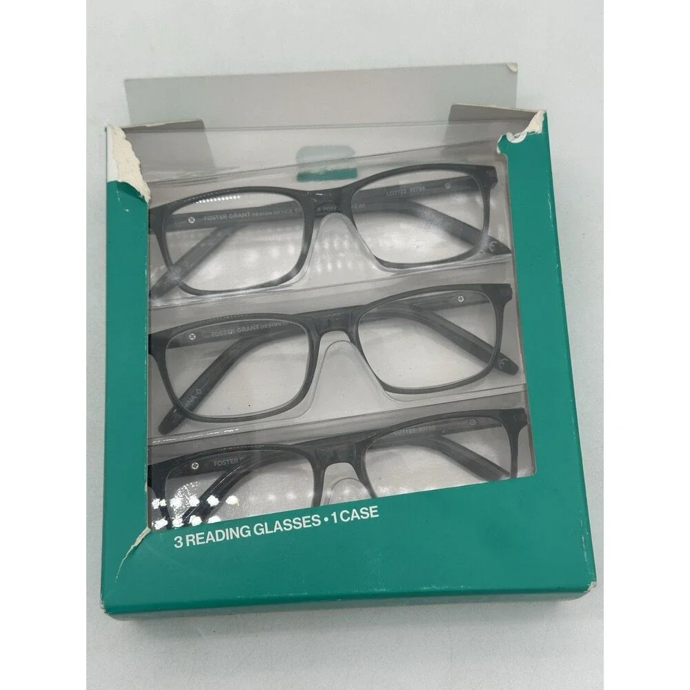 Foster Grant Design Optics Plastic Round Reading Glasses +2.00 3-Pack Readers